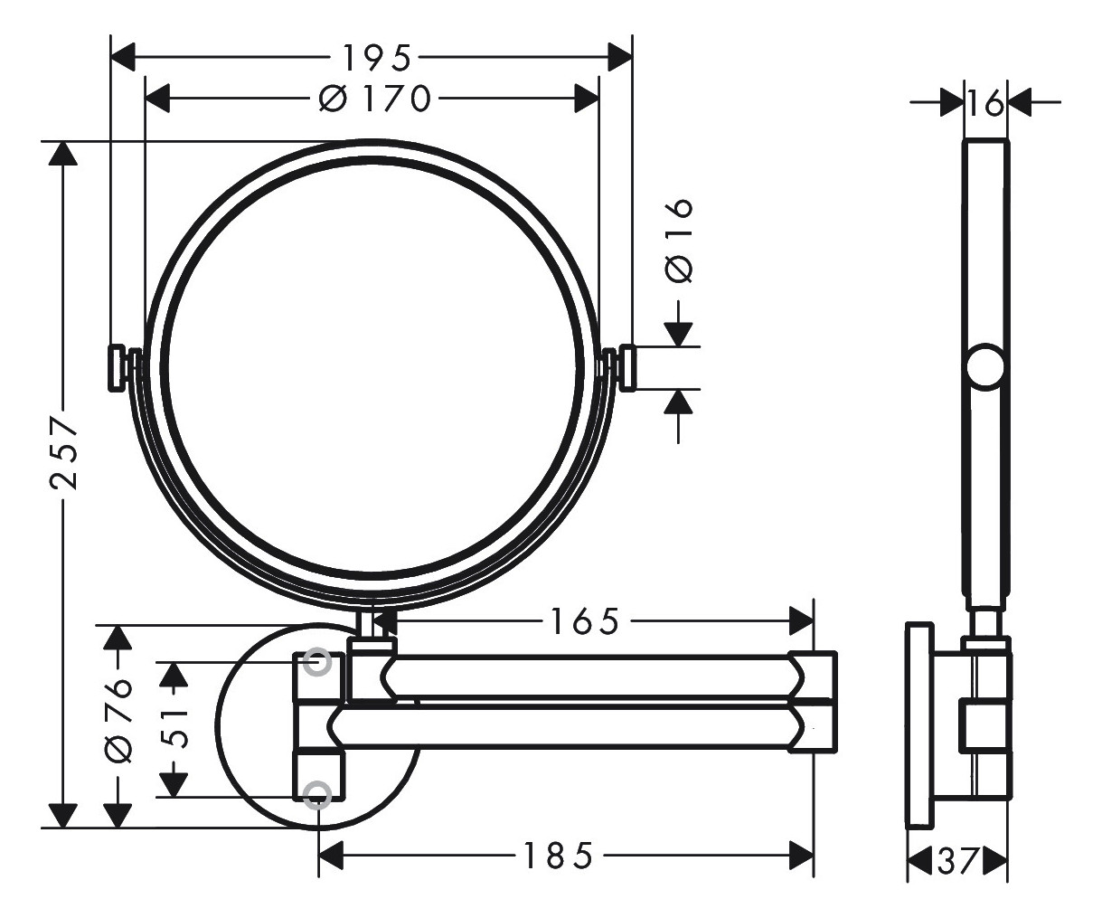 hansgrohe Rasierspiegel Axor Universal Circular Wandmontage 