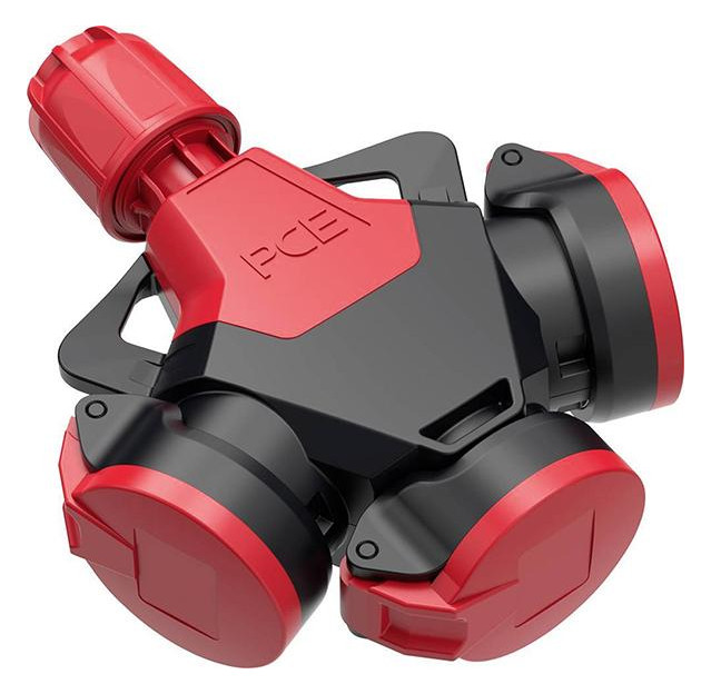 Bild 3-Wegekupplung TopTaurus2 Vollgummi mit Klappdeckel IP54 rot - PCE-0