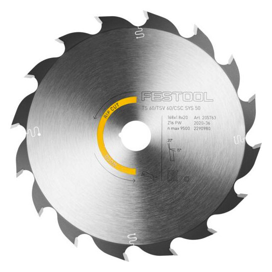 Bild Kreissägeblatt HW 168x1,8x20 PW16 WOOD RIP CUT - Festool-1