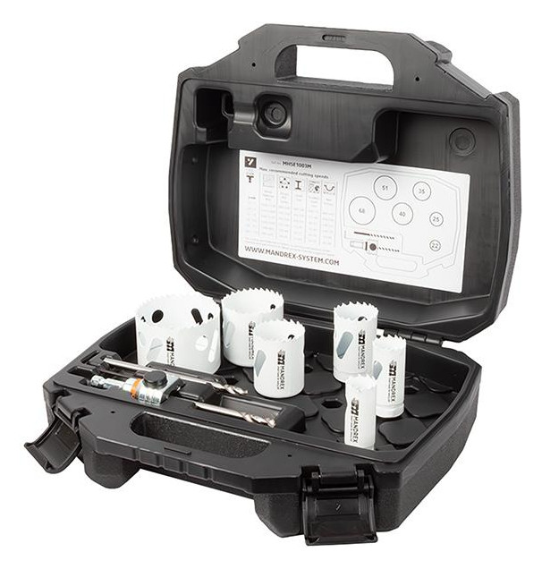 Bild BiMetall Lochsägen Set MXqs Elektriker SpeedXCut M42 D22,25,35, 40,51,68mm Mandr - MANDREX Smart tools for every job-0