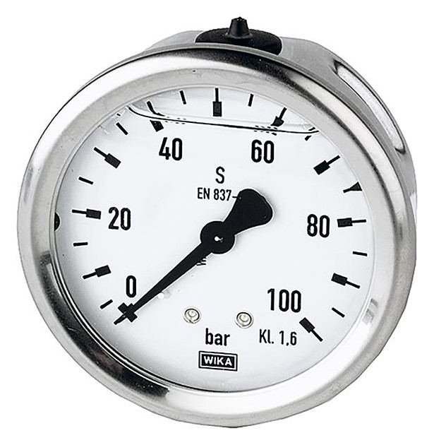 Bild Glyzerinmanometer rücks. zentr. 63mm G1/4 0-1 bar,Einfachskala, CrNi-Stahl-Geh., - RIEGLER-0