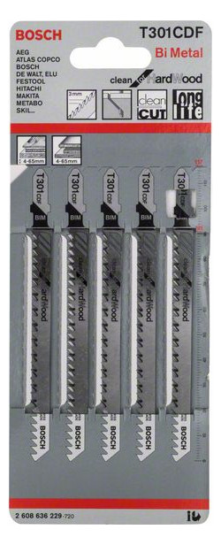 Bild Stichsägeblatt T 301 CDF Bosch VE à 5 Stück Clean for Hard Wood-1