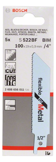 Bild Säbelsägeblatt S 522 BF Bosch VE à 5 Stück Flexible for Metal-1