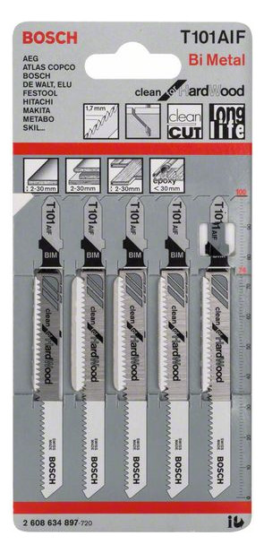 Bild Stichsägeblatt T 101 AIF Bosch VE à 5 Stück Clean for Hard Wood-1