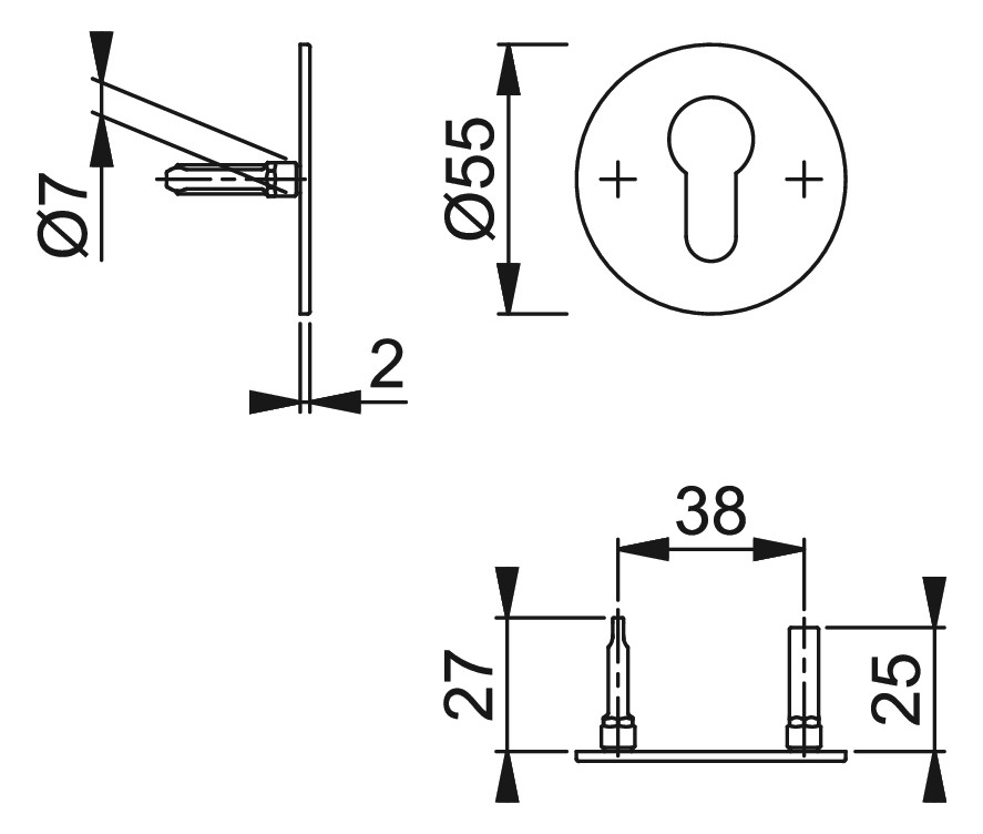 Bild HOPPE Schlüsselrosettenpaar E849NS, außen/innen, rund, mit Stütznocken, Profilzylinder gelocht, 2mm, Türstärke min. 35mm, Türstärke maximal 45mm, schwarz matt-1