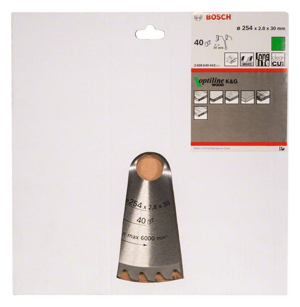 Bild HM-Kreissägeblatt 254x2,8/1,8x30 40Z WZ Bos VE à 1 Stück OptilineWood für Tischsäg - BOSCH-1