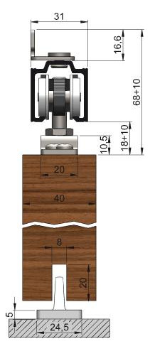 Bild Schiebetürbeschlag 53, einflügelig für Holz,b.50 kg - HELM-1