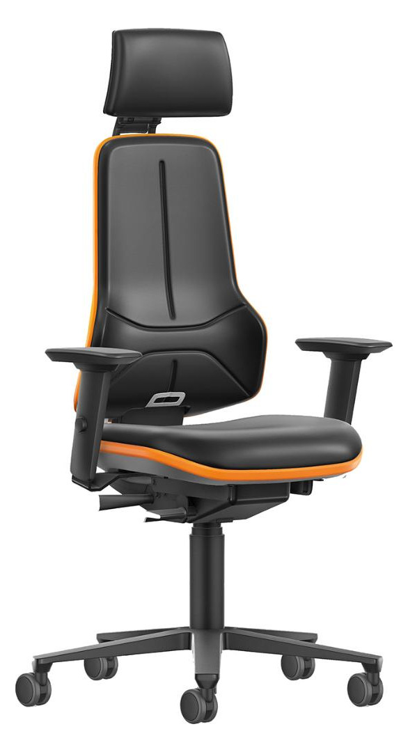 Bild Bimos Arbeitsstuhl XXL orange mit Rollen Kunstleder mit Kopfst. u. Armlehnen-0