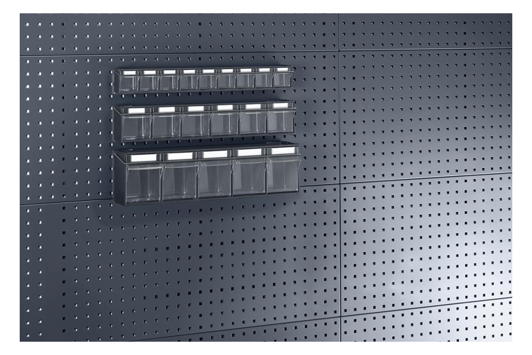 Bild Klarsichtmagazin B600xT96xH112 mm mit 6 Kästen für Lochplatten - bott-1