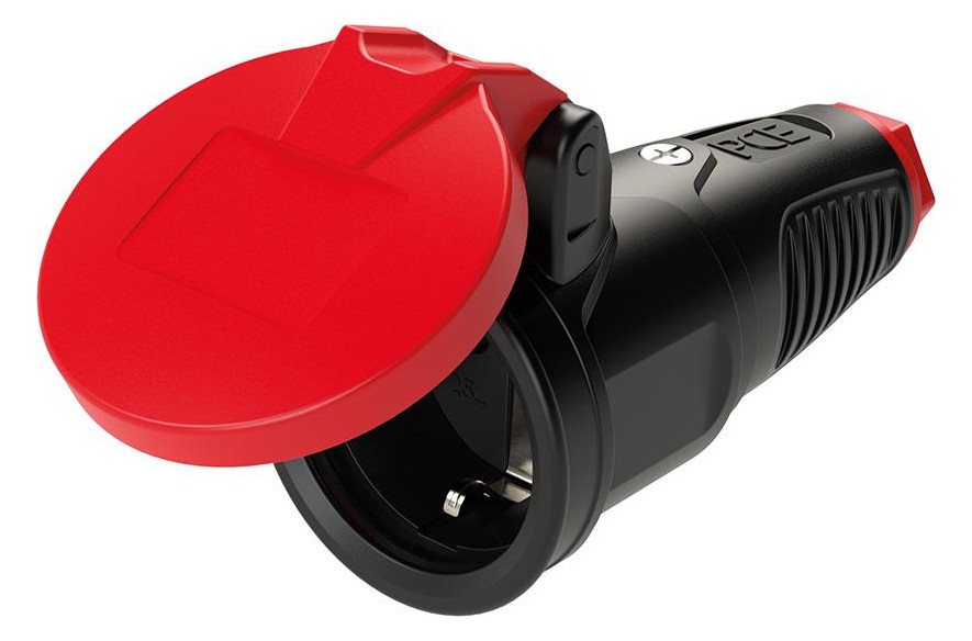 Bild Schutzkontaktkupplung IP54 Vollgummi+Kla ppdeck. 16A / 250V AC / 3p (2P+E) - PCE-0