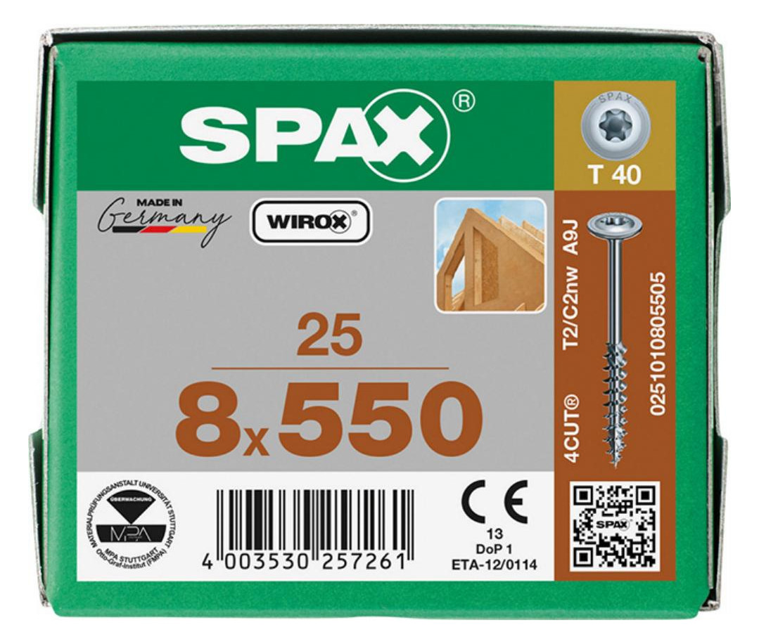 Bild Holzschraube Hi.FORCE Tellerkopf 8x550mm,Teilgw,Innensechsrund T40,WIROX - SPAX-2