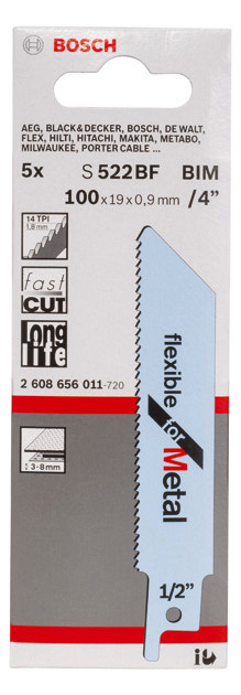 Bild Säbelsägeblatt S 522 BF Bosch VE à 5 Stück Flexible for Metal-1