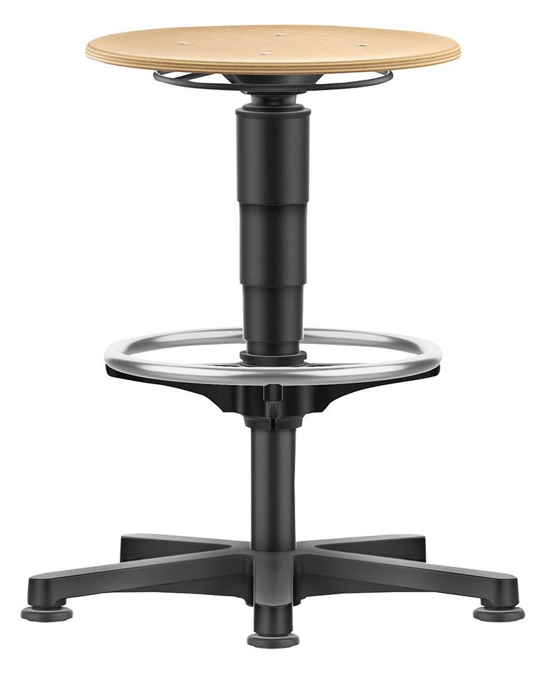 Bild Drehhocker Holz Rundsitz Sitzhöhe 530 - 750 mm mit Gleiter und Fußring - BIMOS-0