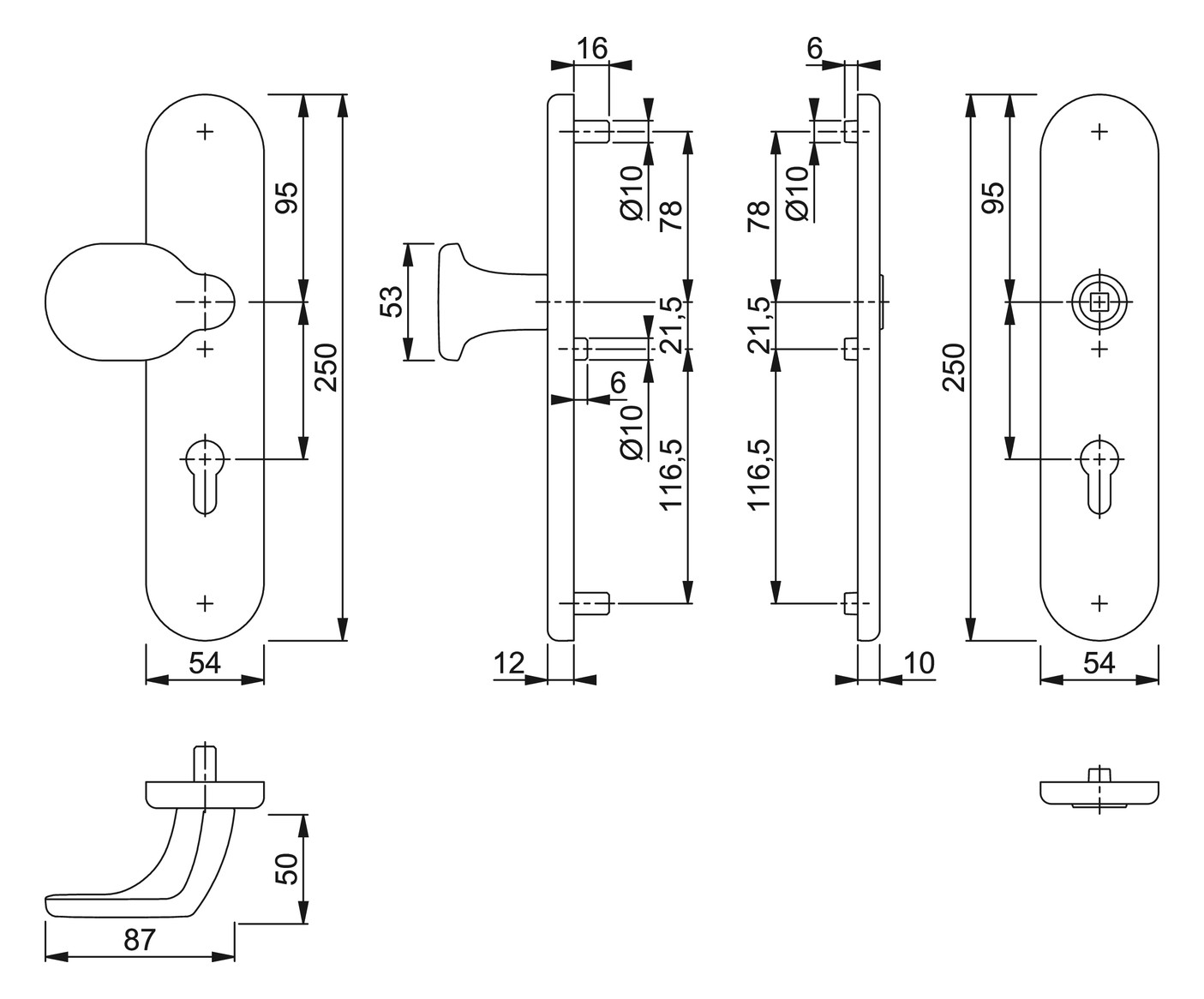 Bild Sicherheits-Wechselgarnitur 86G/3331/3310 LS oval ,12mm,ES1/PZ 72/8,verkehrsw. - HOPPE-1