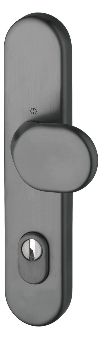Bild HOPPE Sicherheits-Halbgarnitur M86G/3332ZA, Langschild oval, 15mm, ES 1, mit Zylinderabdeckung, Profilzylinder gelocht, Entfernung 92mm, Vierkant 10mm, Türstärke 67-72mm, anthrazitfarben satiniert-Resista®-0