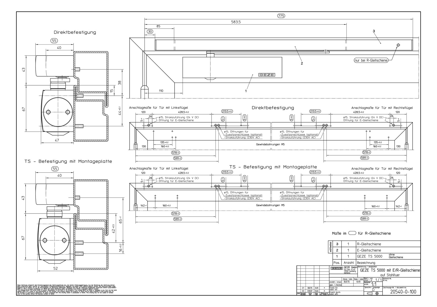 Gleitschiene TS 5000 R silberfarbig eloxiert ,EFS und RM - GEZE - 2