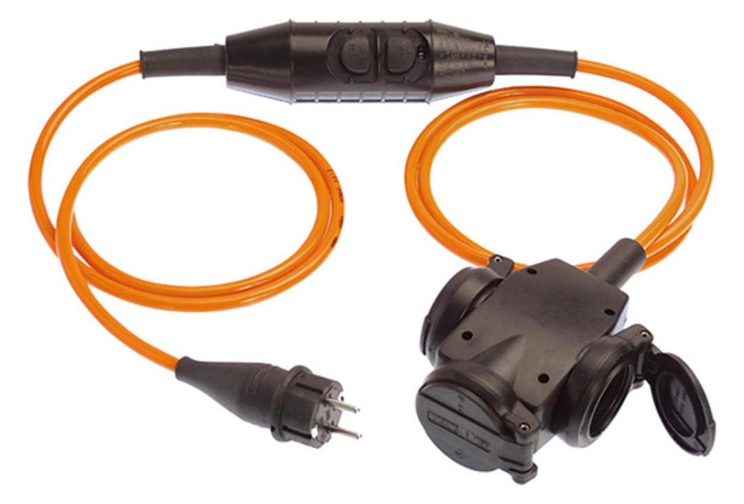 Bild Verlängerung, PRCD-S, 3m Kabel H07BQ-F3G2,5 orange IP 44, 3-Wege-Kupplung mit Sc - n.a.-0