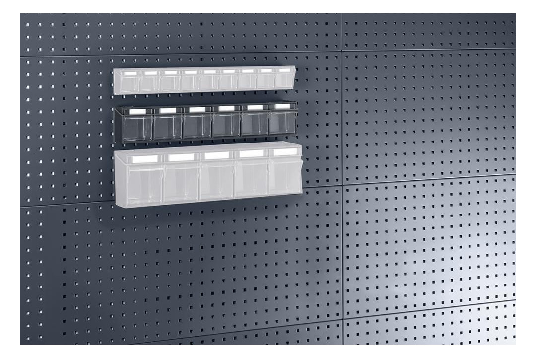 Bild Klarsichtmagazin B600xT96xH112 mm mit 6 Kästen für Lochplatten - bott-0