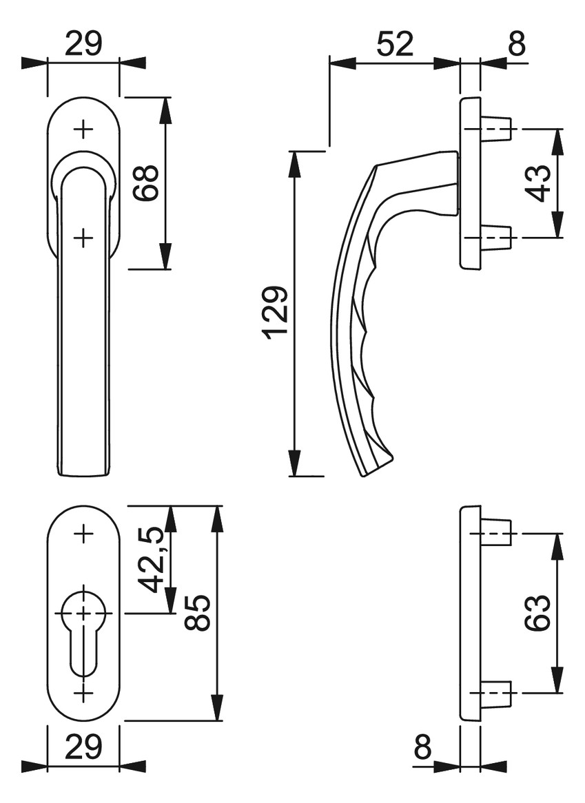 Bild Fenstertür- Halbgarnitur, Profilzylinder gelocht, Luxembourg 099/66N/66NS, Nockendurchmesser 10, Aluminium verkehrsweiß - HOPPE-1