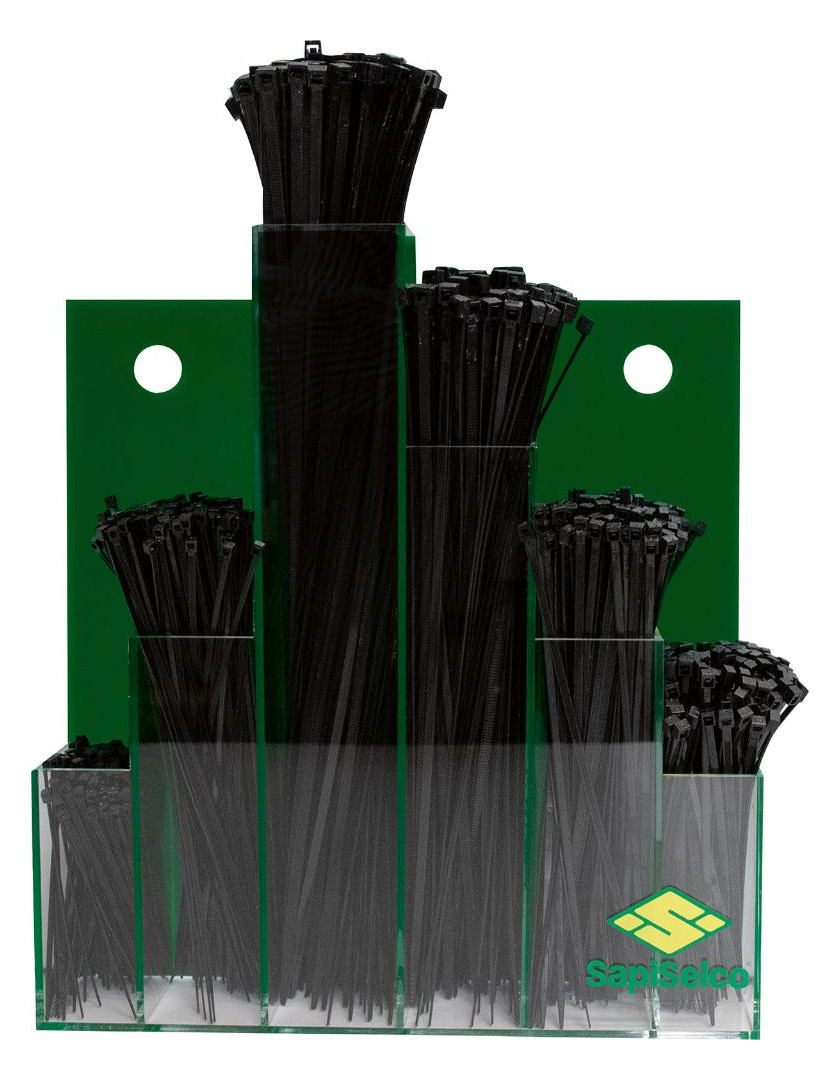 Bild Kabelbinder-Sortiment 600-teilig im Wand dispay schwarz SapiSelco - n.a.-0