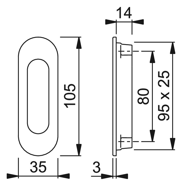 Bild Muschelgriff 422 105x35,offen,F9 - HOPPE-1