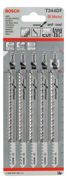 Bild Stichsägeblatt T 344 DF Bosch VE à 5 Stück Speed for Hard Wood-1