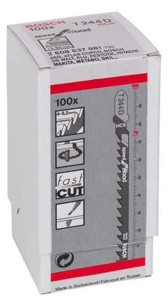 Bild Stichsägeblatt T 244 D Bosch VE à 100 St ück Speed for Wood-1