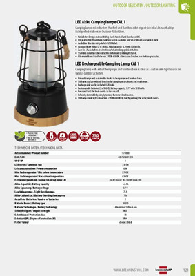 LED-Akku-Campinglampe CAL 1 6 W 350 lm Li-Ion 5,2 Ah 3,7 V IP44 - Lüttmann  Shop