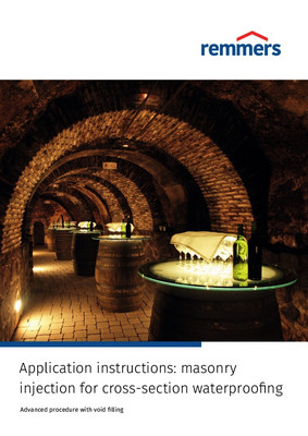 Masonry injection for cross-section waterproofing (advanved procedure with void filling)