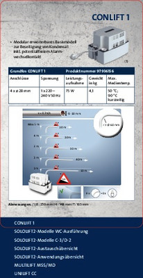 Grundfos Kondensathebeanlage CONLIFT 1 259 x 165 x 184 mm, 0,075 kW, 230 V,  1,7 m Kabel - Balzer Gruppe Online-Shop