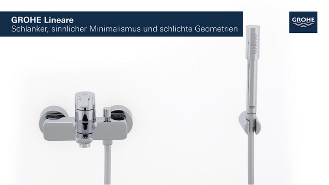GROHE Wannen-Einhebelmischer Lineare 1/2", mit Brausegarnitur, Wandmontage, chrom