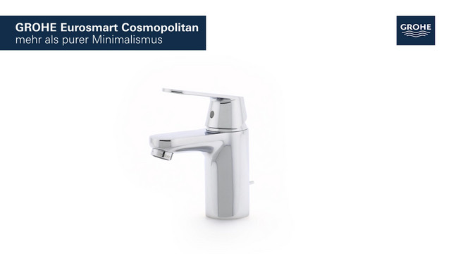 GROHE Waschtisch-Einhebelmischer Eurosmart Cosmopolitan 1/2", S-Size, mit Zugstangen-Ablaufgarnitur, Temperaturbegrenzer, Mittelstellung kalt, chrom