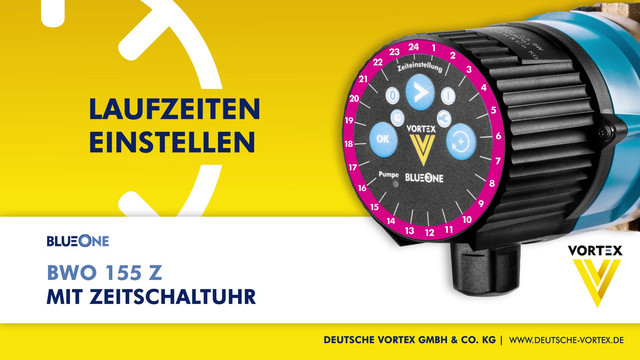 Vortex Trinkwasser-Zirkulationspumpe BWO 155 V Z Pressfitting Ø 15 mm innen, Zeitschaltuhr