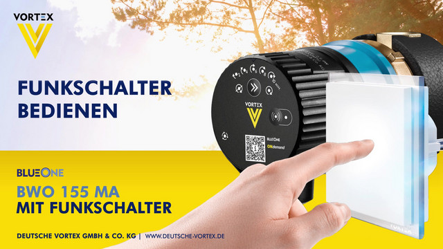 Vortex Trinkwasser-Zirkulationspumpe BWO 155 MA 230 V, ONdemand, mit Funkempfänger und Funkschalter, 1/2" IG, V-Gehäuse