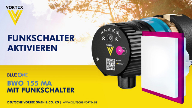 Vortex Trinkwasser-Zirkulationspumpe BWO 155 MA 230 V, ONdemand, mit Funkempfänger und Funkschalter, 1/2" IG, V-Gehäuse