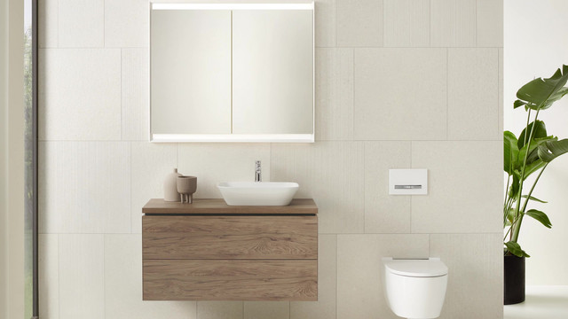 Geberit Waschtisch-Armatur ONE 16,5 cm, Hochglanz-verchromt, Zweigriffmischer, Wandmontage, rund, für UP Funktionsbox