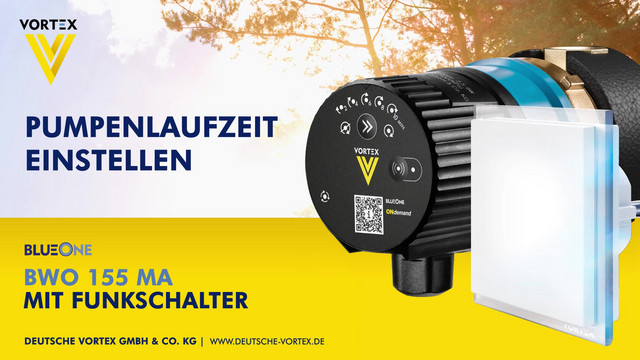 Vortex Trinkwasser-Zirkulationspumpe BWO 155 MA 230 V, ONdemand, mit Funkempfänger und Funkschalter, 1/2" IG, V-Gehäuse