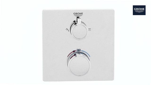 GROHE Fertigmontageset Grohtherm UP-Brause-Thermostat, mit integrierter 2-Wege-Umstellung, eckig, chrom