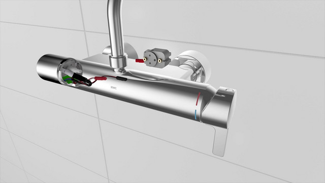 Aquarotter Selbstschluss-Thermostat F5 S-Mix Wandmontage, verchromt, mit automatischer Brauserohrentleerung