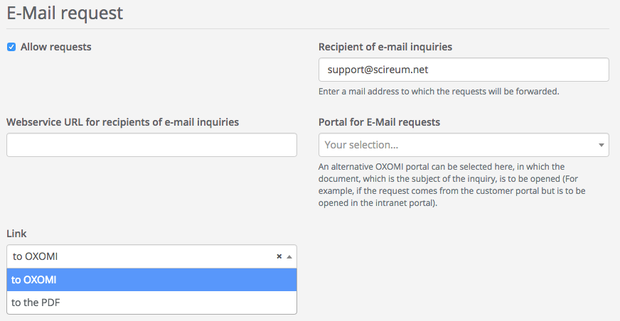 Email request settings